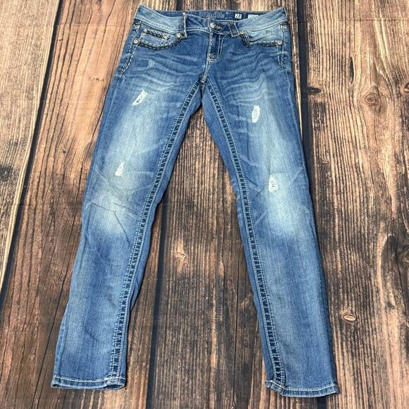 Miss Me Denim - Miss‎ Me Women's Distressed Skinny Jeans Blue Size 28 Embroidered Pockets